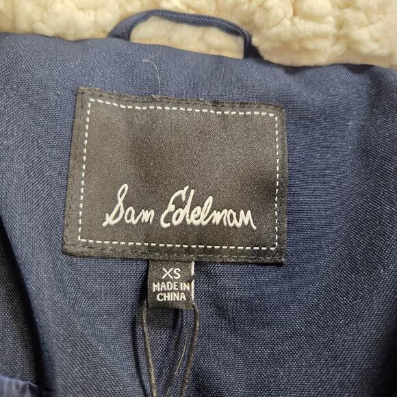 NWT Sam Edelman Women’s Dark Blue Puffer Jacket Fur Hooded Quilted Size XS Coat - Picture 5 of 13